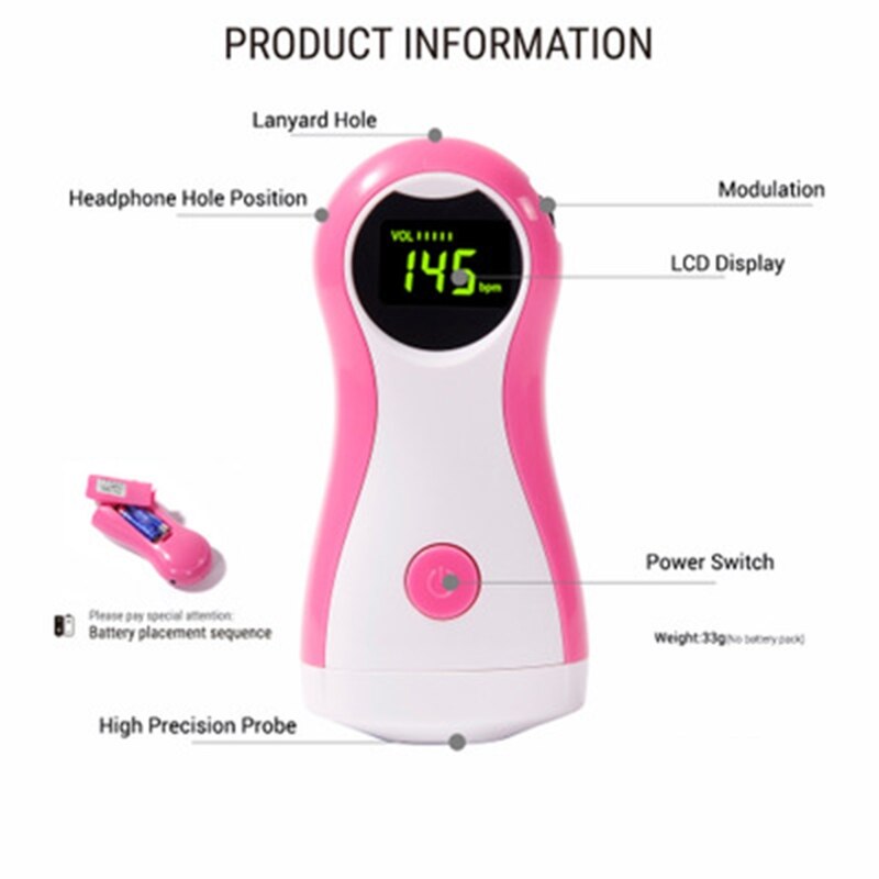 Mini Foetale Doppler Baby Ultrasound Geluid Hartslag Detector Monitor Prenatale Met Oortelefoon Foetale Doppler Stethoscoop