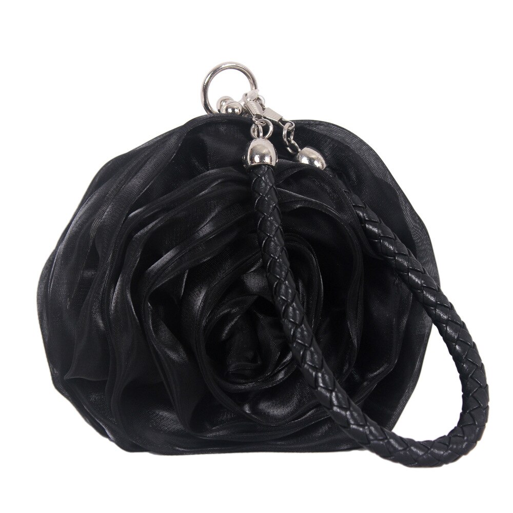 Bolso de noche de para mujer, bolsa de novia con flores rosas, bolso de vestir completo, bolso de mano de boda, Cartera de , bolso pequeño de cena: Black