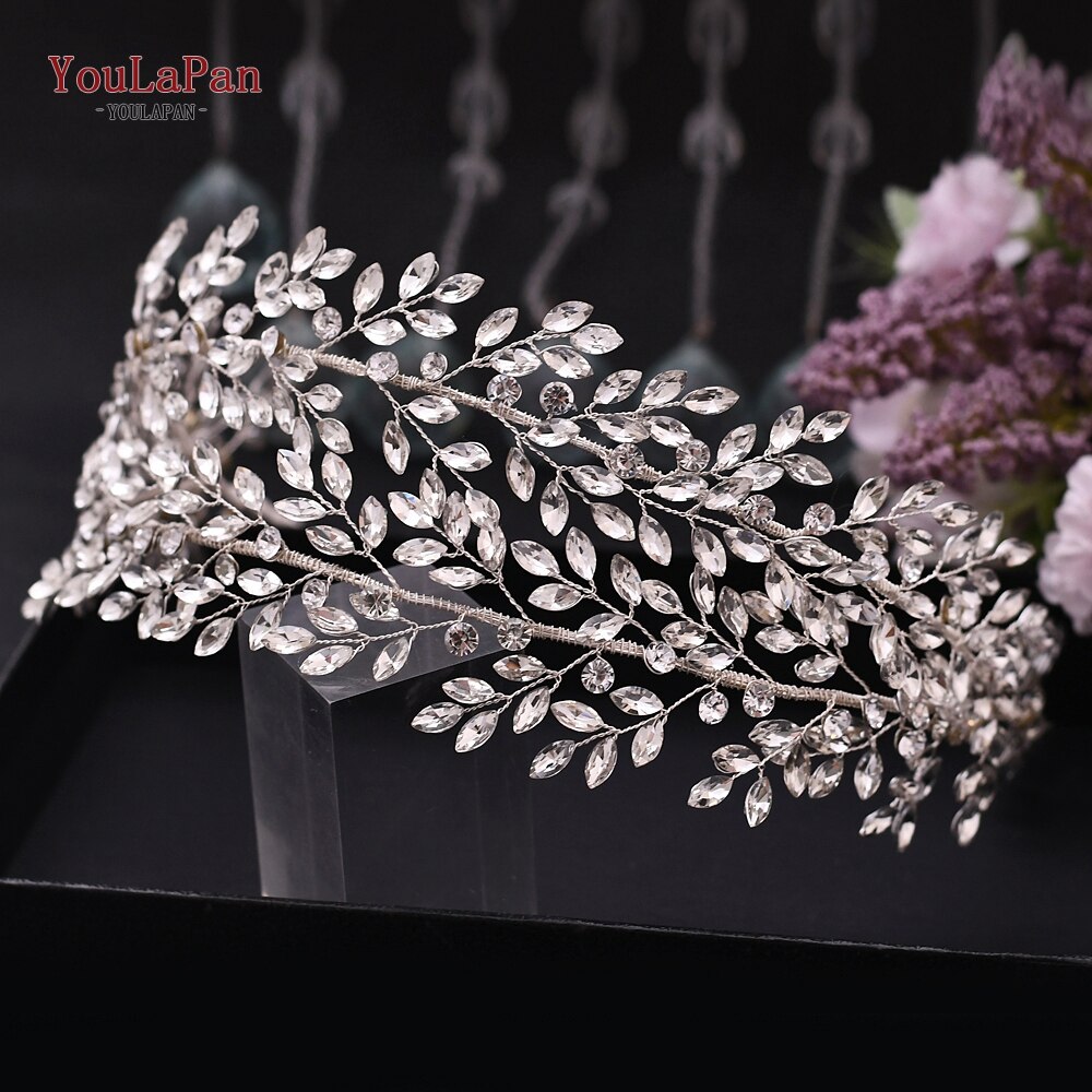 YouLaPan HP304 Luxuriöse Strass Stirnband Silber Hochzeit Kopfschmuck Bling Braut Diademe und Kronen Kristall Braut Headwear: HP308-Silber-
