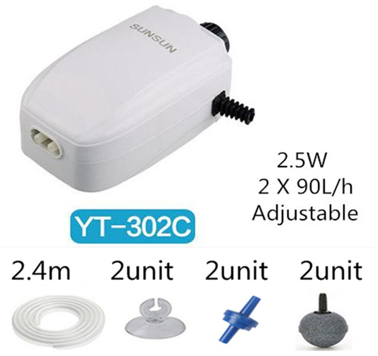 110-240V Ultra Leise Luftpumpe Für Aquarium Aquarium Doppel Outlets Sauerstoff Pumpe Einstellbare Langlebige Pumpe Schwarz körper Hohe Qualit: YT-302C A SET / 220-240v 50hz