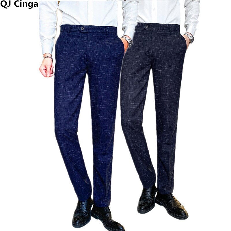 Pantalon de costume rayé pour hommes, bleu, noir, pour mariage, Business, grande taille, printemps et automne, 29-38