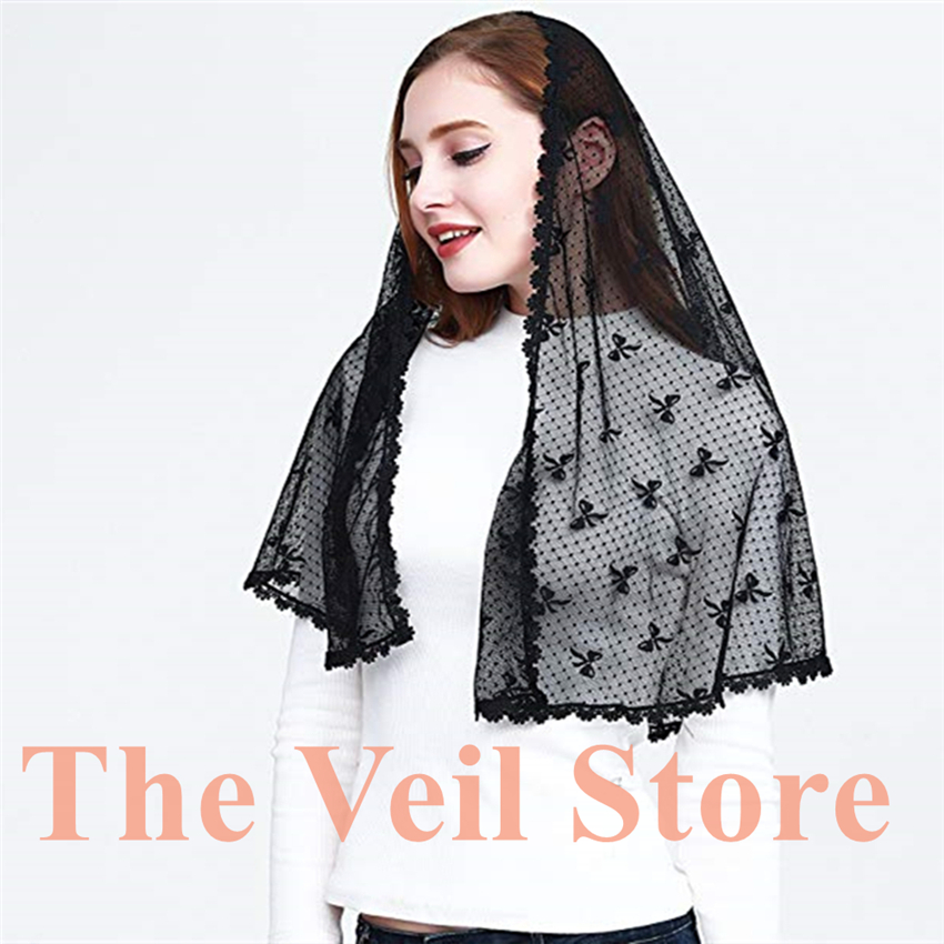 Ivory Black Lace Kapel Sjaal infinity sluier Katholieke Mantilla Sluier voor Kerk Head Cover Latin Massa Mantilla de Novia negra