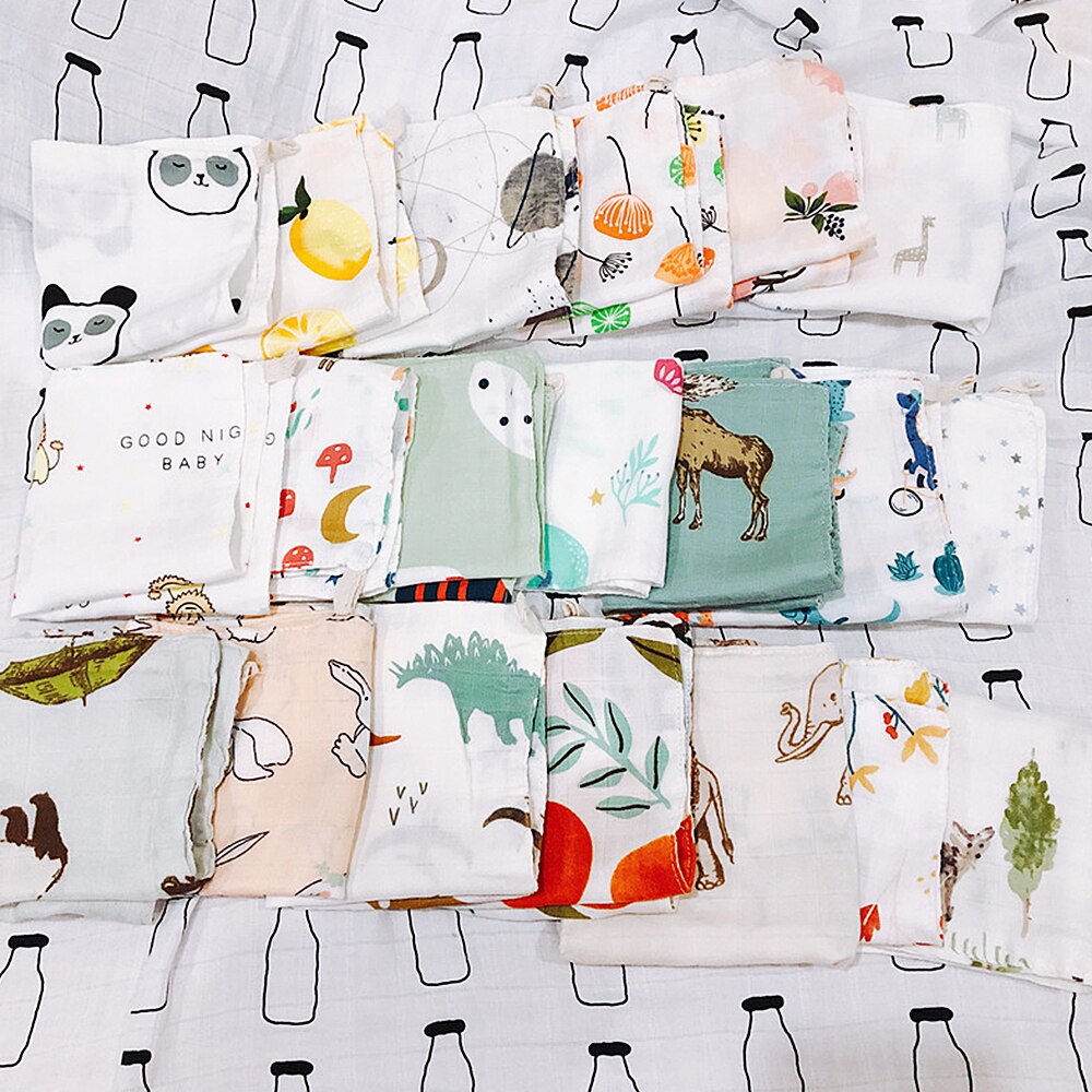 Toalla cuadrada para la cara para bebé, muselina suave, de cuatro capas gasa, dibujos animados, Jacquard, para alimentación, Saliva, pañuelo de guardería