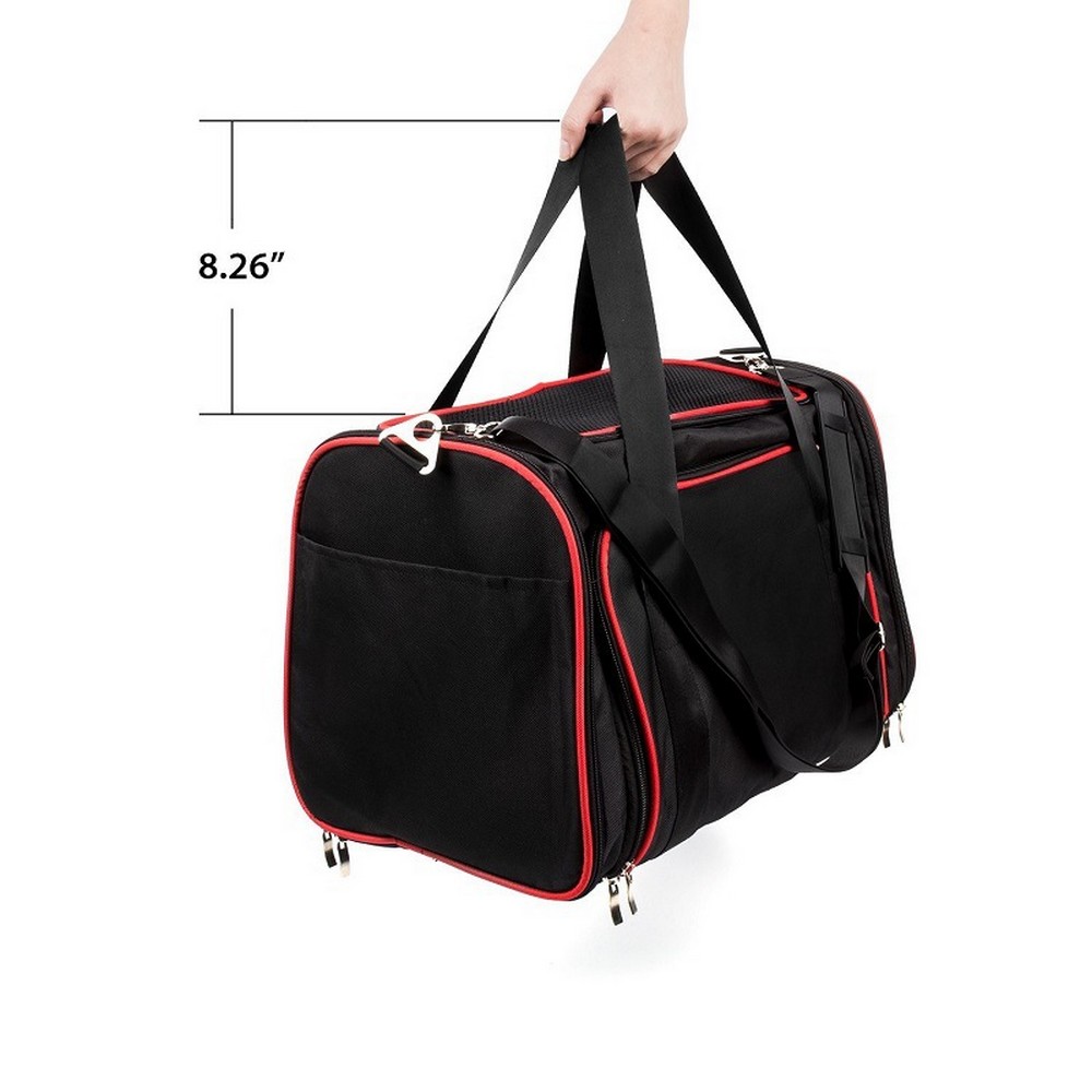 Transportín extensible para mascotas, jaula suave para perros y gatos, perrera aprobada por la aerolínea, vehículo de viaje con expansión de dos lados, equipaje de transporte fácil