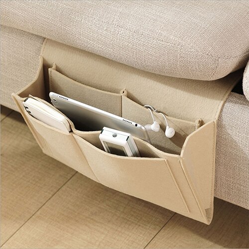 Bed Opbergtas Pocket Vilt Nachtkastje Opknoping Organizer Slaapzaal Boek Tijdschrift Tv Remote Caddy Stapelbed Houder Voor Tafel sofa: 32x20x10 / Beige