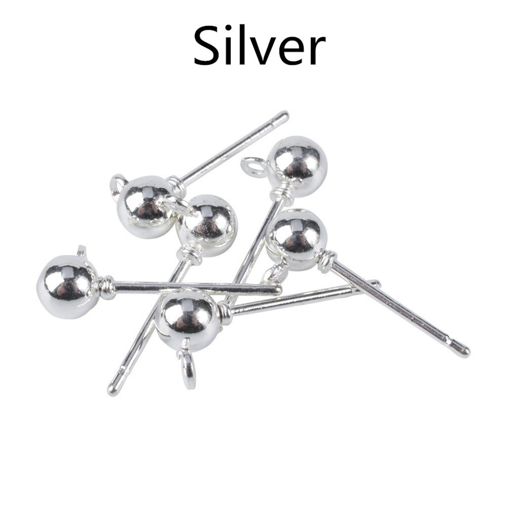 50 sztuk/partia 3 4 5 mm Ball paciorek głowy szpilki stadniny kolczyki igły akcesoria kolczyki podstawowe szpilki do tworzenia biżuterii dostaw: Silver / 4mm 50pcs