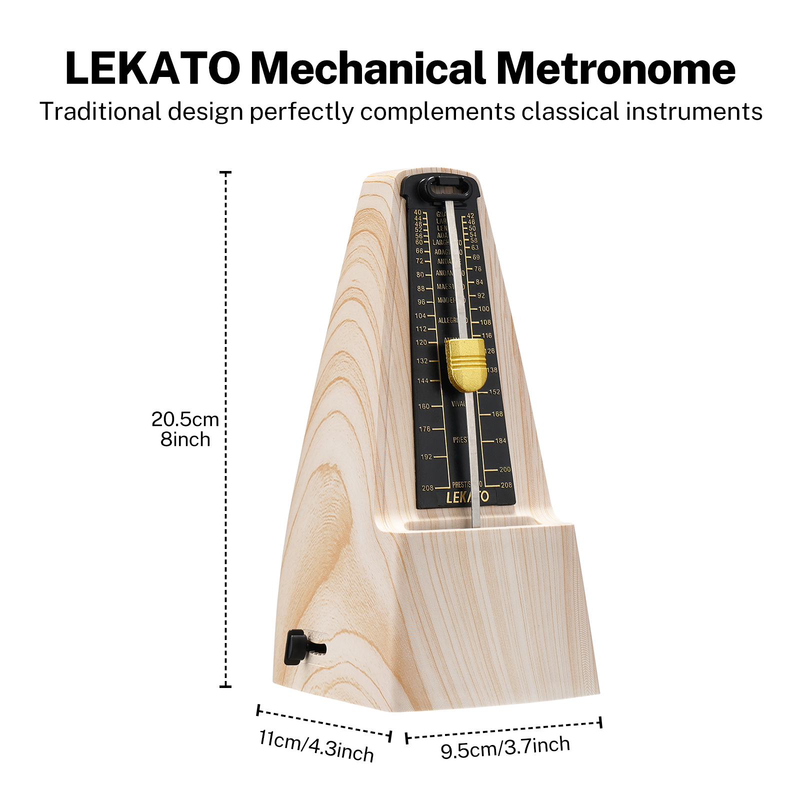 Metronoom voor piano Gitaar Drum Viool Mechanische metronoom Nauwkeurige track Beat Tempo voor beginners Essenhoutnerf van LEKATO