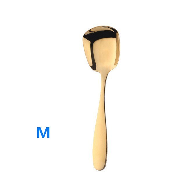 Cuillère à soupe carrée en titane | Boule carrée créative palais en acier inoxydable, cuillère chinoise de table, cuillère plate, mini cuillère à thé, petite cuillère à soupe en or: Golden-M