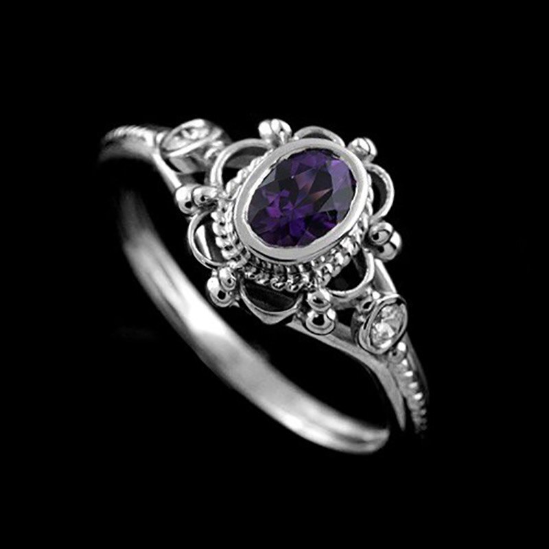 Anillo de compromiso Bague con Vintage de plata tailandesa, joyería fina con gemas ovaladas, anillos S925 para mujer, rubí y amatista: 10 / purple