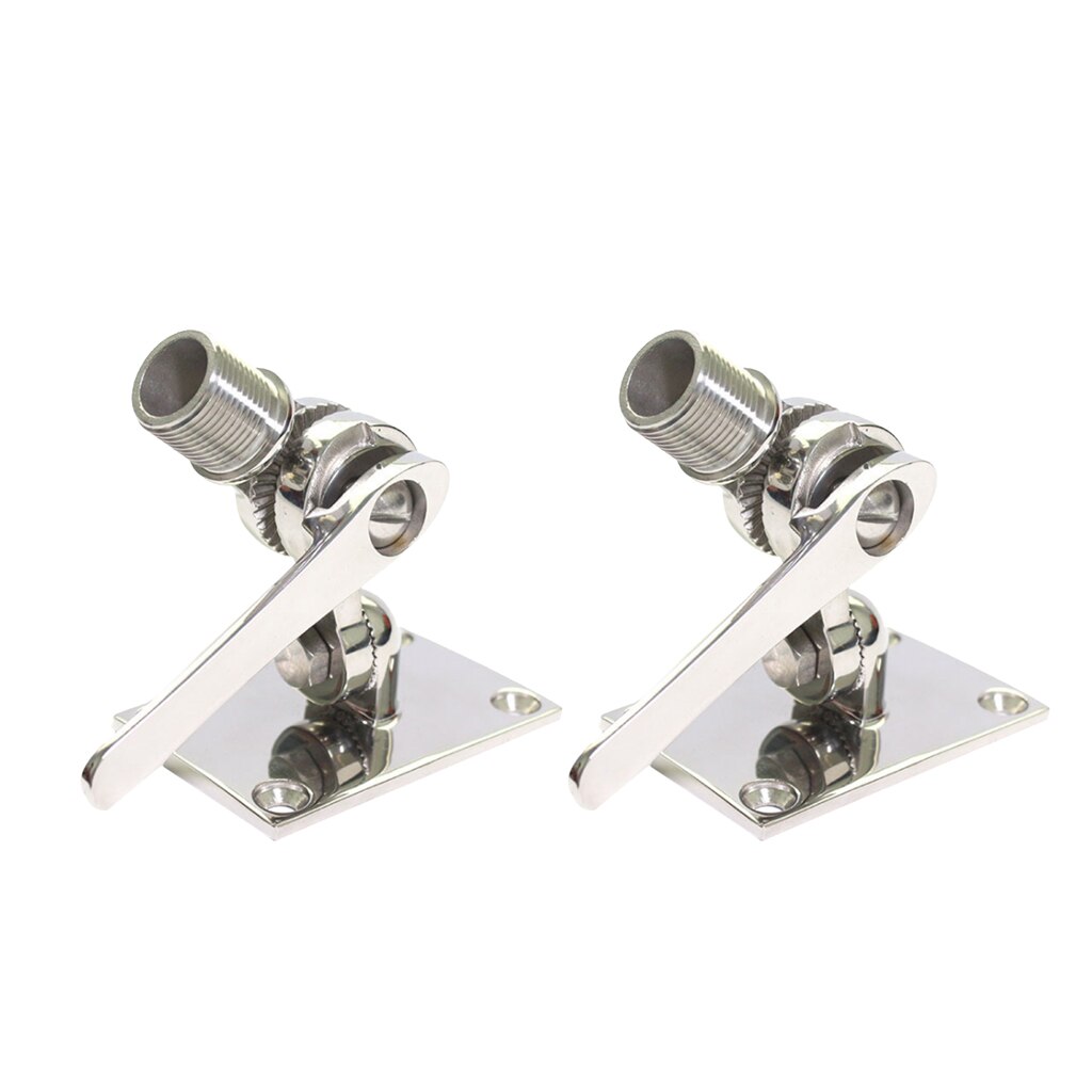 2x Marine VHF Adjustable Antenna Base Ratchet Mount for 1 inch 25mm Rail, Stainless Steel