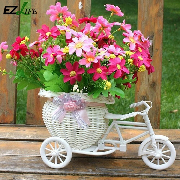 Cestas de flores artificiales de tejido de mimbre, decoración para bicicleta simulada hecha a mano, cesta de madera, jardinera de flores, Maceta de jardín de oficina Z5Z2