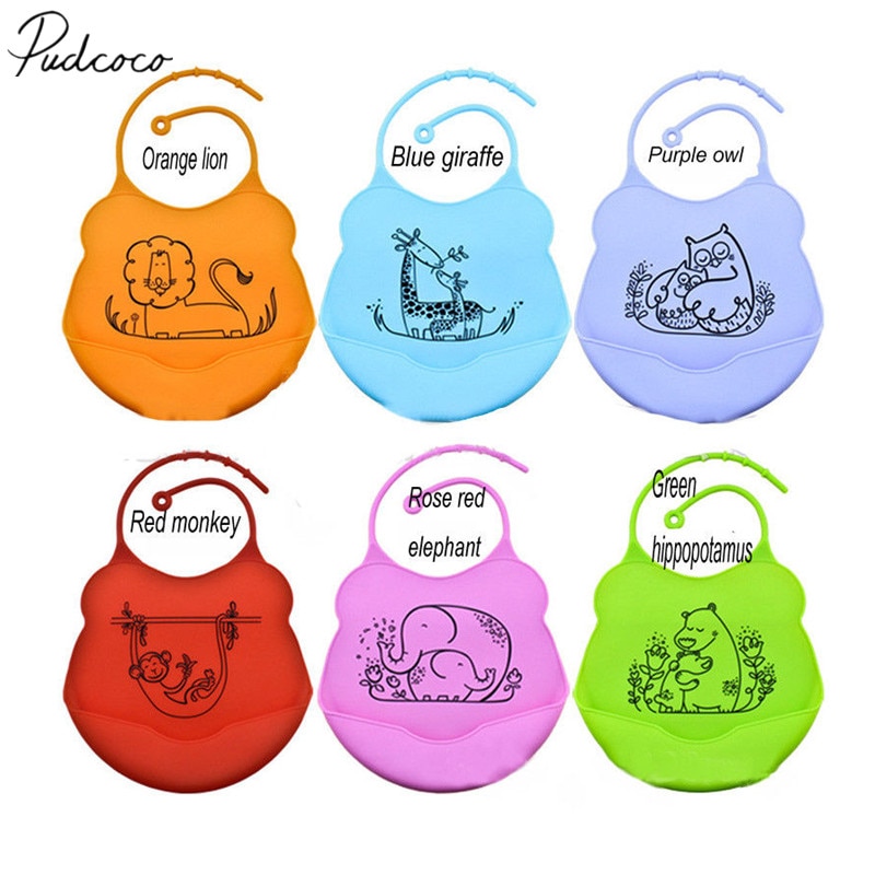 Brand Infant Baby Kids Silicone Cartoon Bib Baby Lunch Feeding Bibs Waterproof Bibs Burp Cloths Saliva Pocket 2-12M