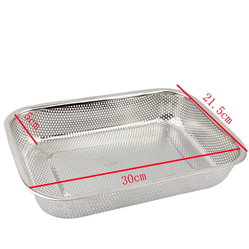 Plateau en acier inoxydable 304, plaque de fuite avec trou, passoire à mailles, lavage des légumes, séchage du bassin, trou de filtre, couvercle de bassin: 30x21.5xH5cm