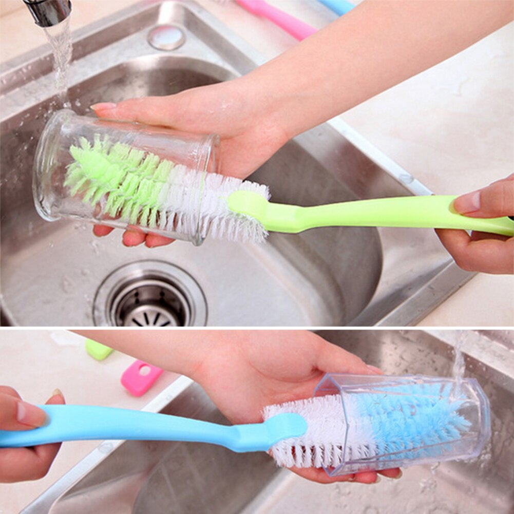 Multifonctionnel bébé verre bouteille lavage brosse cuisine nettoyage brosse tasse maison Long poignée suspendus plastique couleur aléatoire #20