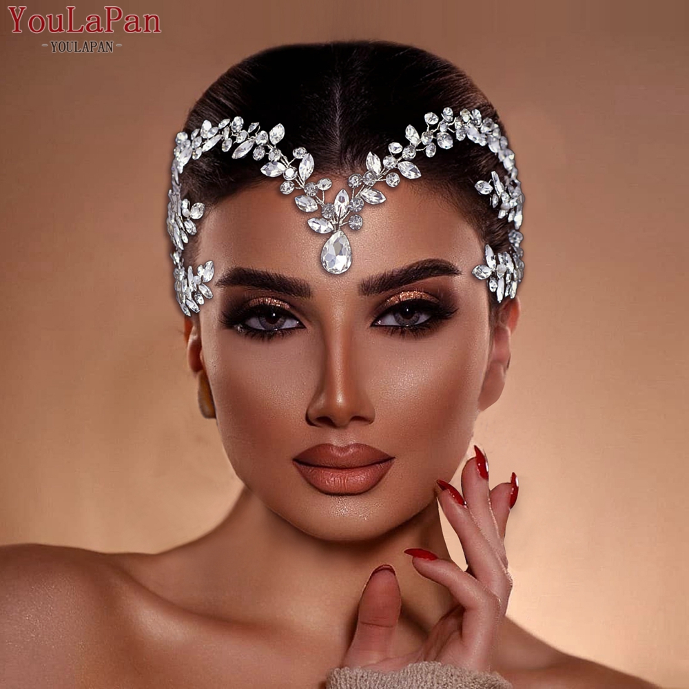 YouLaPan, diadema para la frente de la novia, tocados brillantes con diamantes de imitación para boda, mujer, de graduación, accesorios de joyería para la cabeza HP599