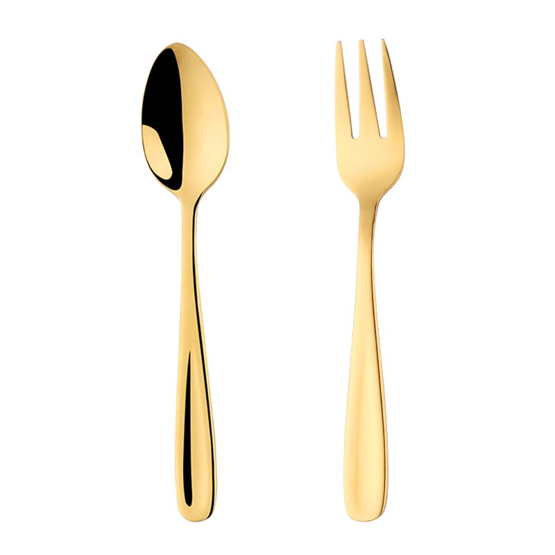 2 stk / sæt mini te ske gaffel rustfrit stål dessert ske guld lille ske dessert gaffel bestik sæt: Guld