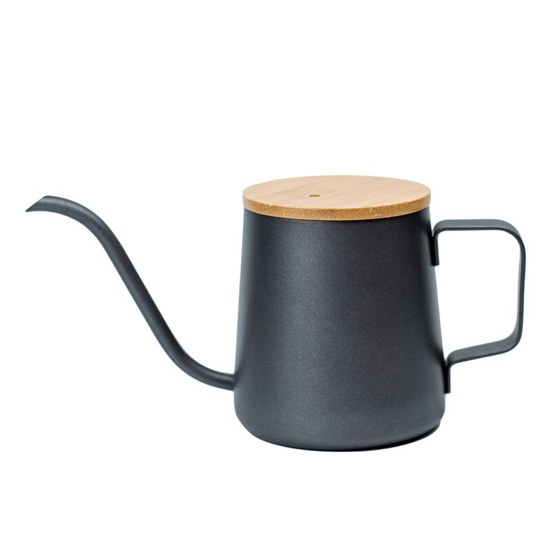 Gunot 350 Mlmaker Koffie Pot Roestvrijstalen Ketel Pot Zwanenhals Theepot Waterkoker Inductie Fornuis Koffiezetapparaat Met Deksel Koffie Pot: Black