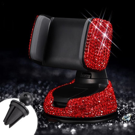 Soporte de teléfono para salpicadero de coche, accesorio 3 en 1 de 360 grados, con ventanillas y ventilación de aire, con cristal tipo diamante DIY para BMW y Toyota: Red 1 Pcs