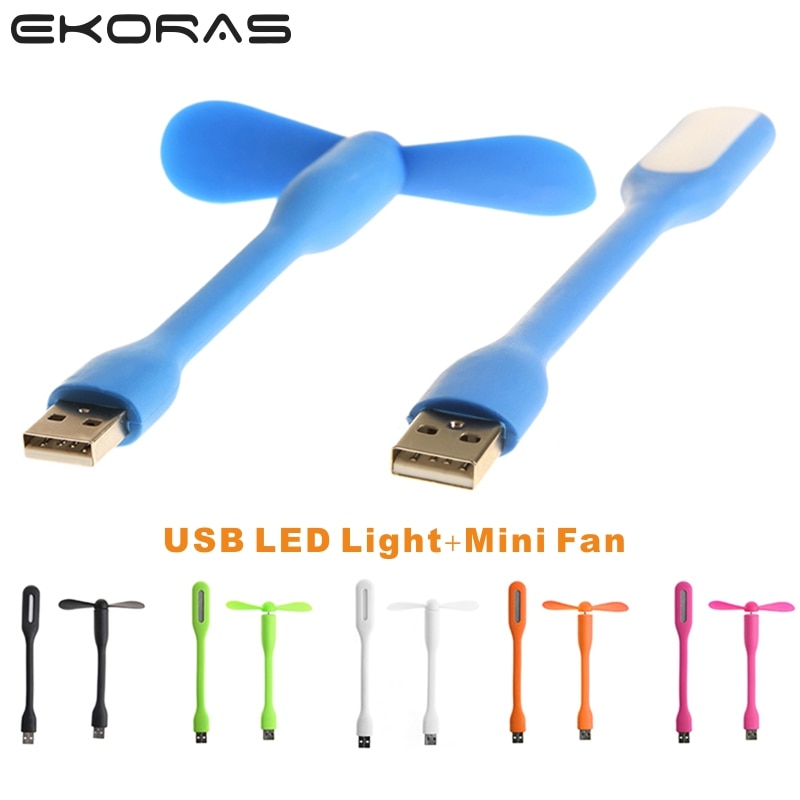 Mini Flexibele USB Led Creatieve USB Ventilator Flexibele Draagbare Mini Ventilator en LED Licht Lamp Voor Xiaomi Power Bank & notebook & Computer