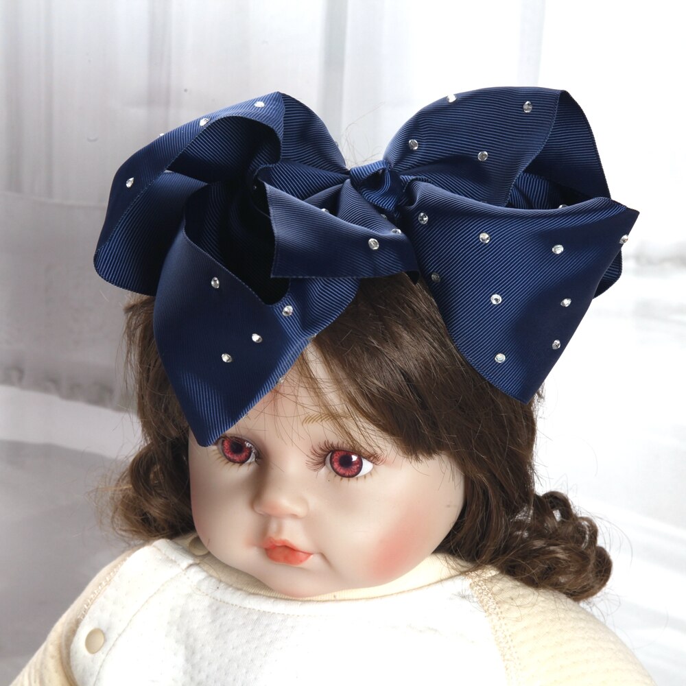 8inch large bows hair clips for Baby Girls Kids Soft Bows Rhinestone Knot Hair Bands Baby Hair Accessories Children Headwear: army green