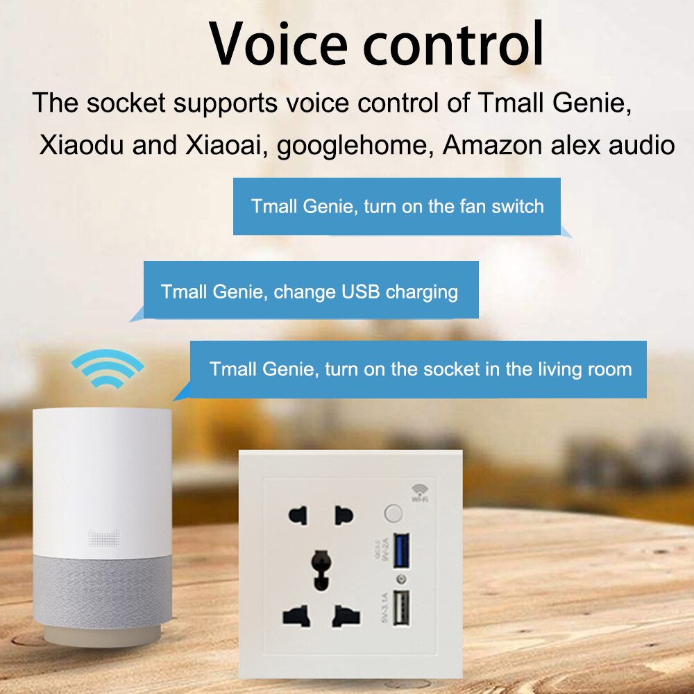 WiFi Smart Socket Wireless Universal Outlet Power Control Sockets USB Charger Adapter Work With Google Assistant Alexa Dueros