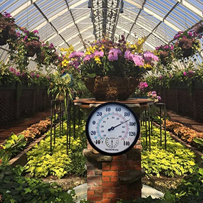 Indoor Outdoor Thermometer Garden Wall Patio Weather Thermometer Hygrometer, Large Number 10 In Diameter