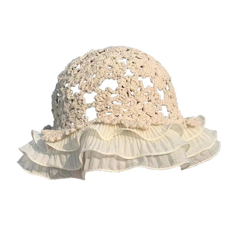 Women Lace Knitted Fisherman Hat Hollow Bucket Hat Crochet Hat Lace Flower Cute Sweet Romantic Sun Hat