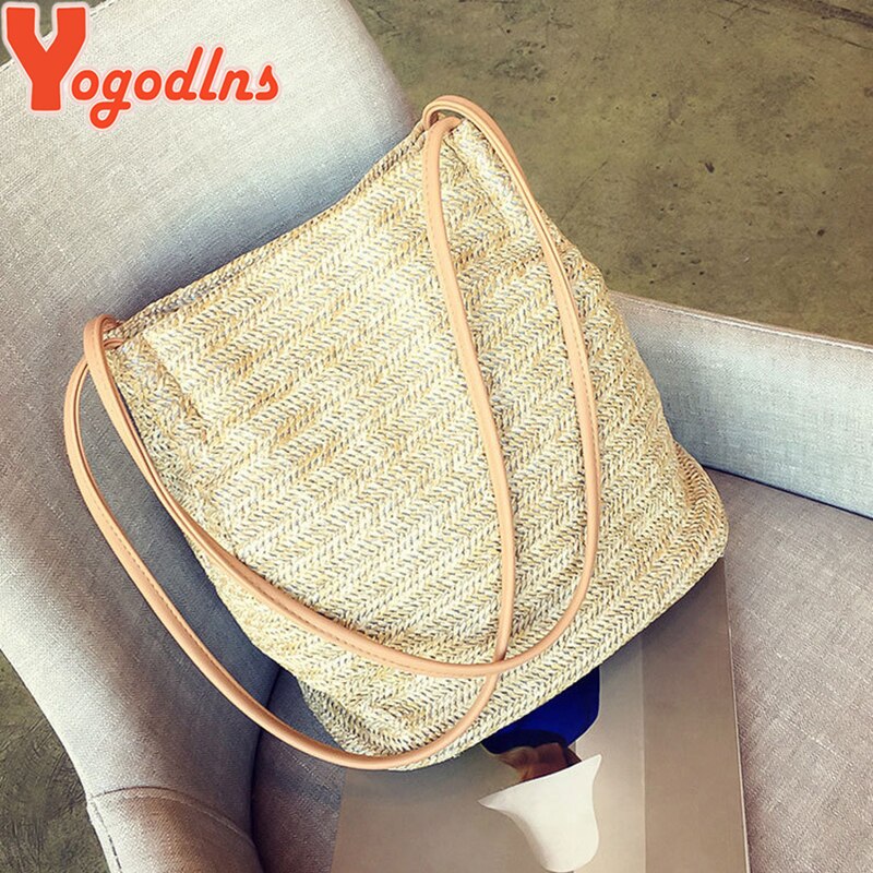 Yogodlns – sacs de plage en paille pour femmes, sac seau tissé en lin, grands sacs à main décontractés, fourre-tout tricoté en rotin, sac à bandoulière