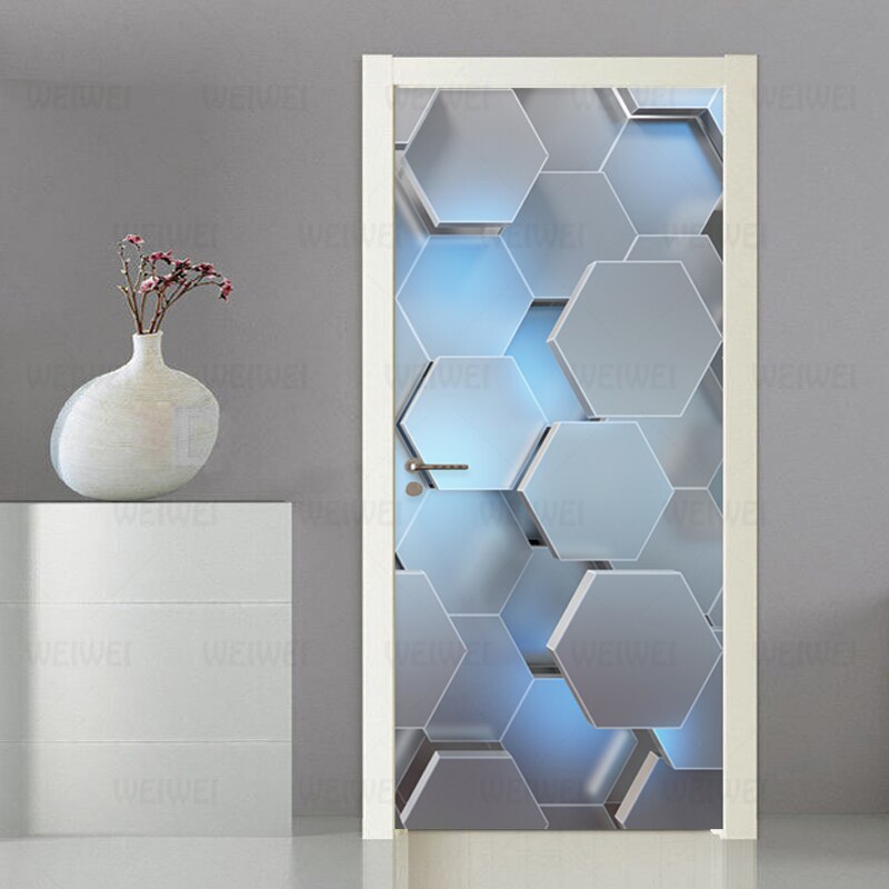 Modern 3d stereo geometrisk dörrmålning pvc självhäftande vattentät väggdekal vardagsrum dekor dörr klistermärken affisch