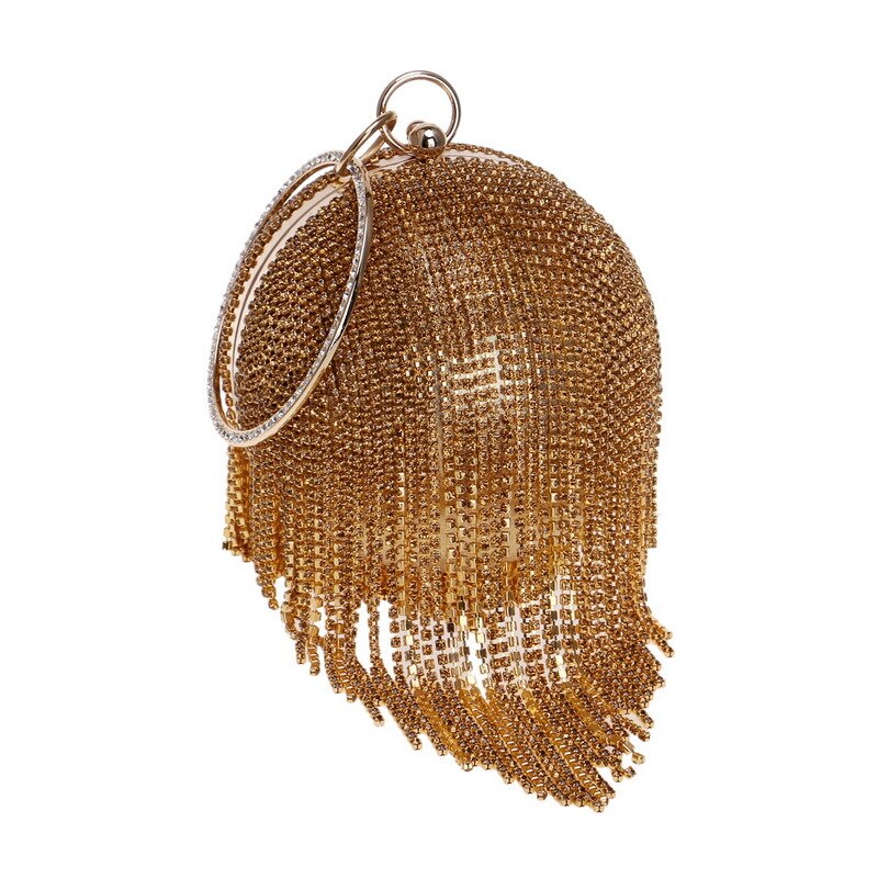 bolso con borla de cristal, el bolso más bonito y divertido de forma redonda, dorado, plateado, clutch, bolsos de noche a la , bolsos rojos, bolsos de mano para mujer: Dark Gold