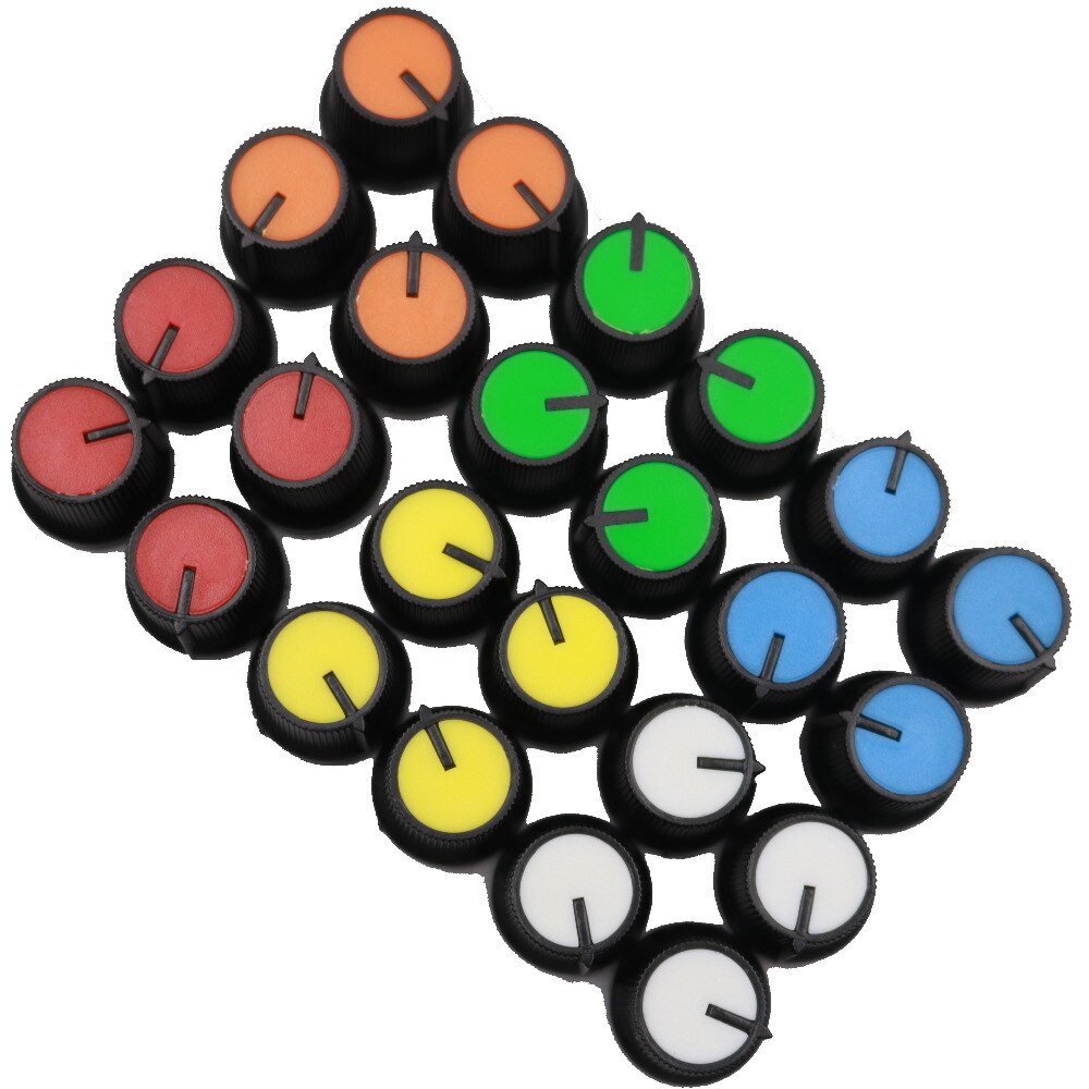 12 Uds seis colores cara negro perilla rotativa potenciómetro de conmutación volumen puntero agujero 6mm
