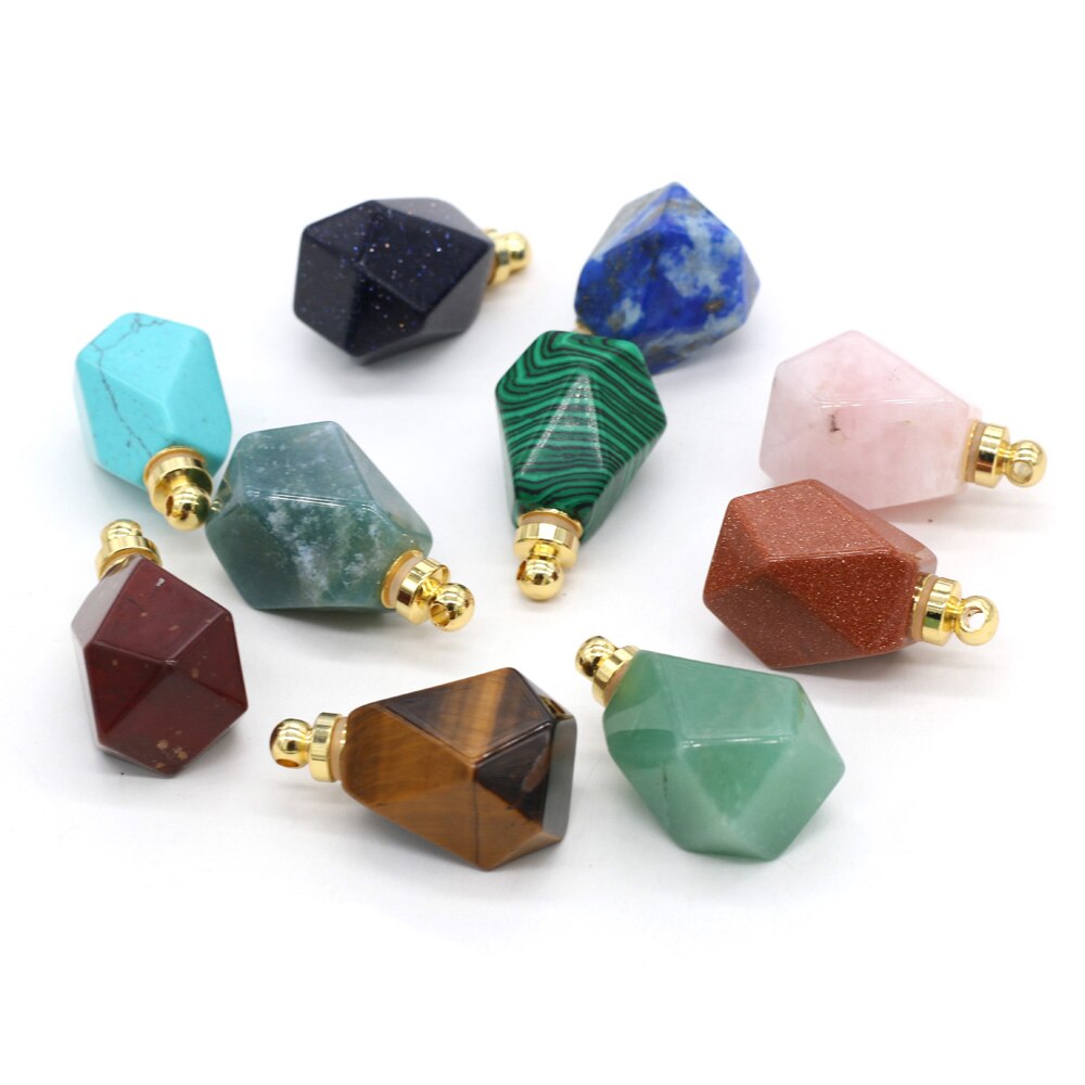 Natural Stone Perfume Bottle Pendant Polygon Semi-precious Exquisite Charms For Jewelry Making DIY Necklace Accessory