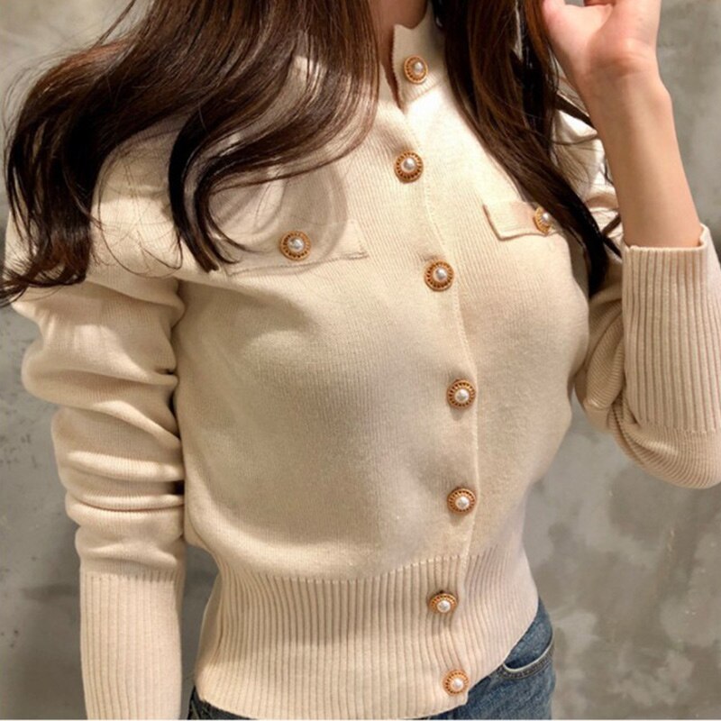 Cárdigan corto de punto para mujer suéter coreano de manga larga de un solo pecho suéteres femenino otoño primavera Cardigans mujeres
