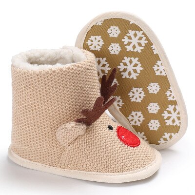 Winter Male baby 0-1 Christmas plus velvet warm soft bottom non-slip baby toddler shoes: 7-12 Months