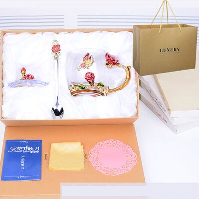 Tasse à café thé verre à fleurs et strass | Émail décoré tasse à café tasse à thé, verre gobelets à lait, tasses et tasses à poignée en alliage: A11