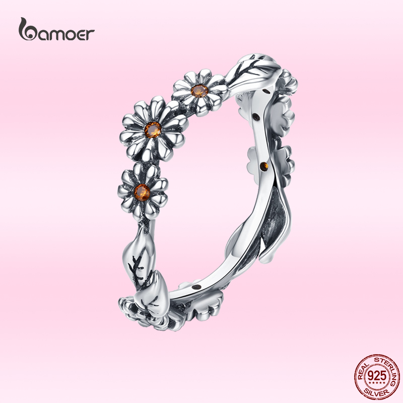 Bamoer 100% 925 Sterling Silber verdrehte Gänseblümchen Blume Weibliche Finger Ringe für Frauen Sommer Hochzeit Schmuck Anel SCR298