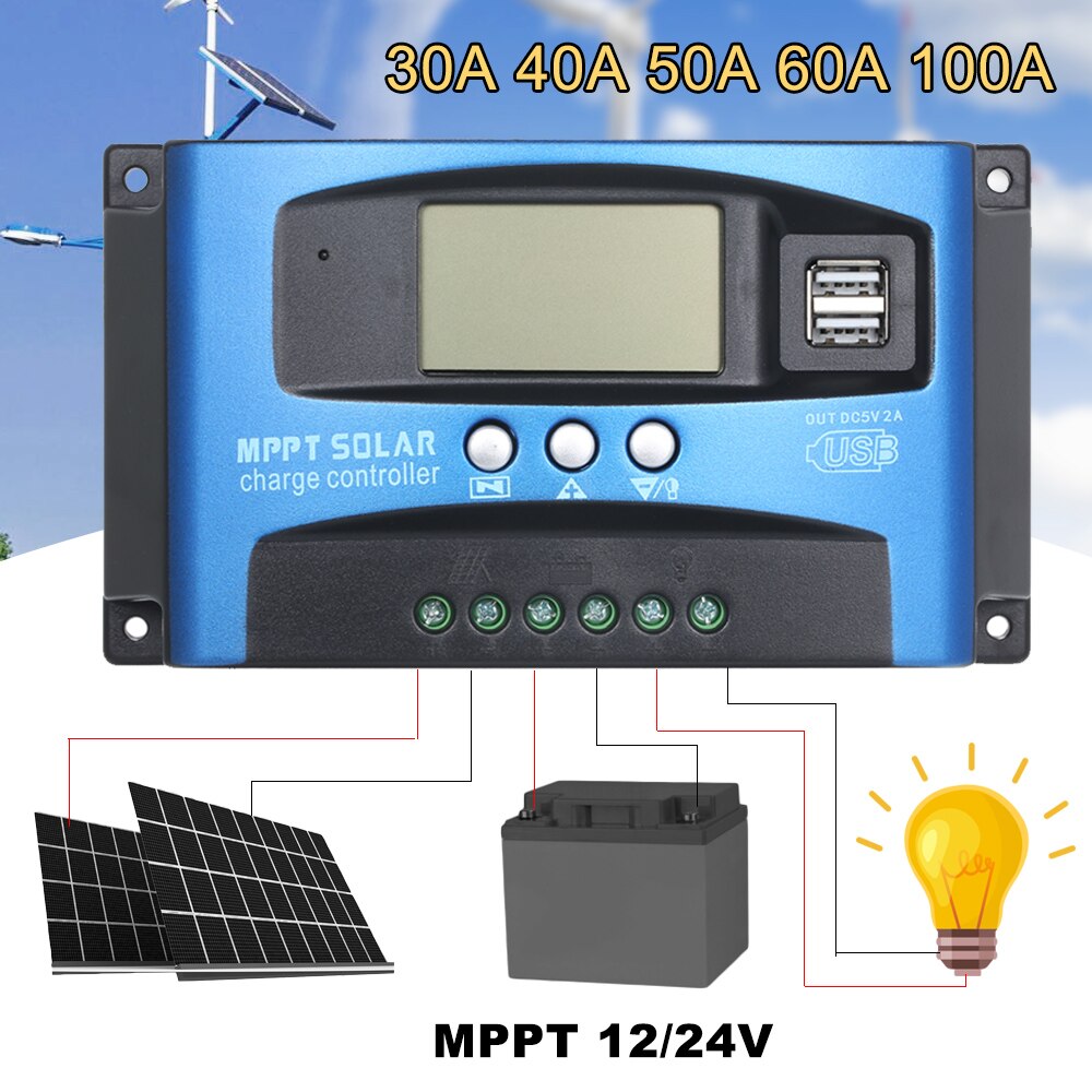 Charge Controller 100A MPPT Solar Laderegler 12V-48V | Mit LCD Display & USB | Für Solaranlagen Mit Blei- Oder Lithium-Batterien Solarregler 12V 24V