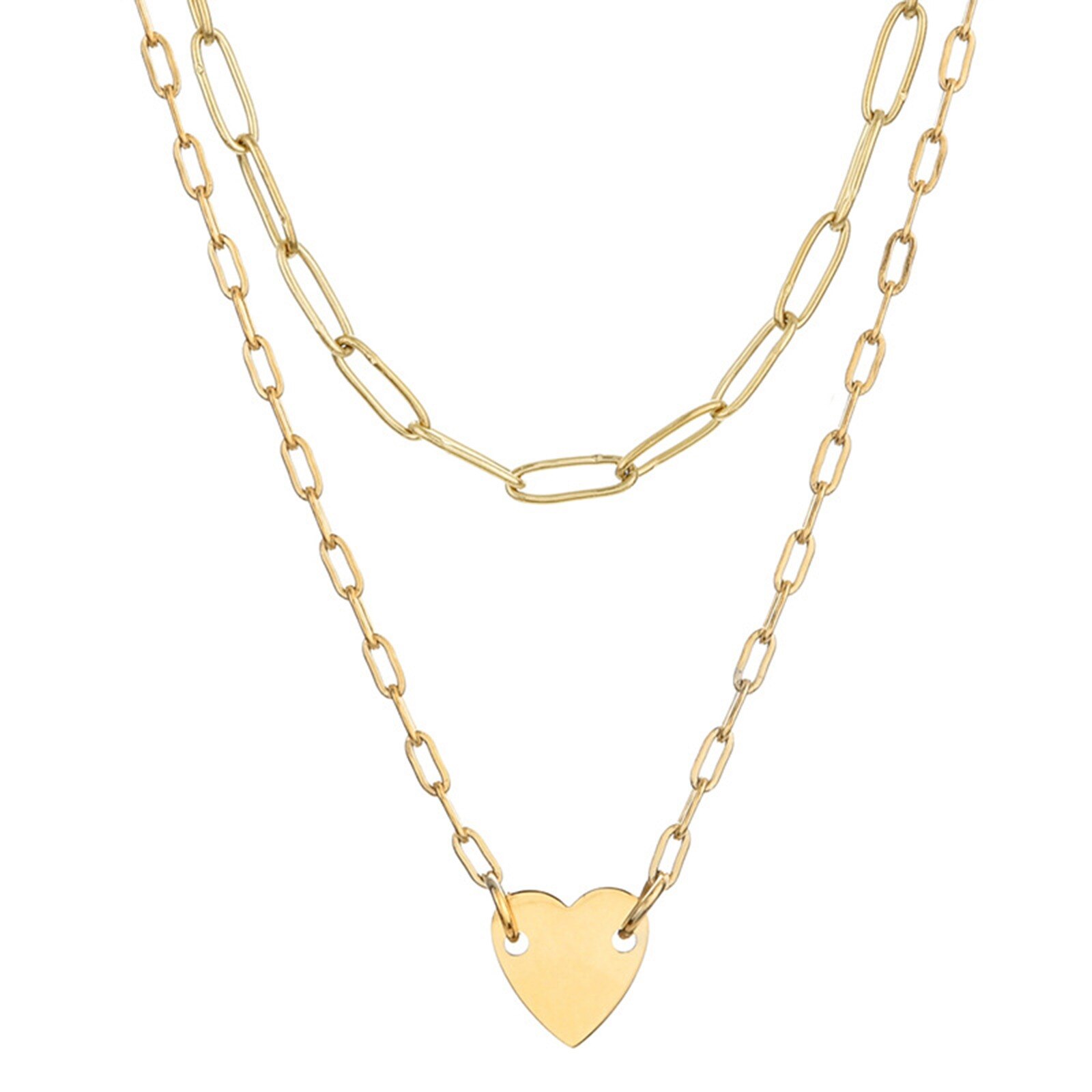 Punk Stijl Rvs Ketting Goud Kleur Papier Clip Hart Multilayer Vrouwen Party Club Kettingen Choker Ketting Sieraden, 1Pc: 4