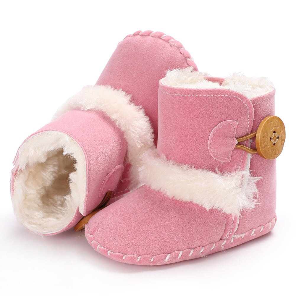 Botas de nieve para bebé y niña, zapatos de piel cálida para invierno, con borla de felpa, suela de goma suave, de 0 a 18M: Rosa / 7-12 month