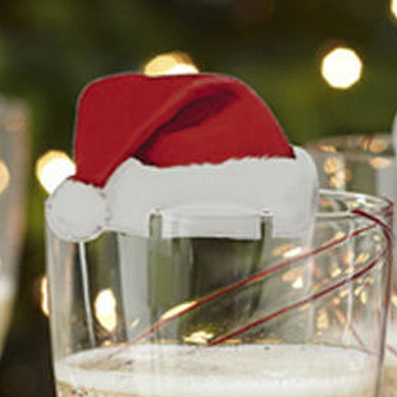 10 stks/partij Kerst Decoraties Voor Thuis Tafel Plaats Kaarten Christmas Santa Hoed Wijn Glas Decoratie Nieuwjaar Feestartikelen
