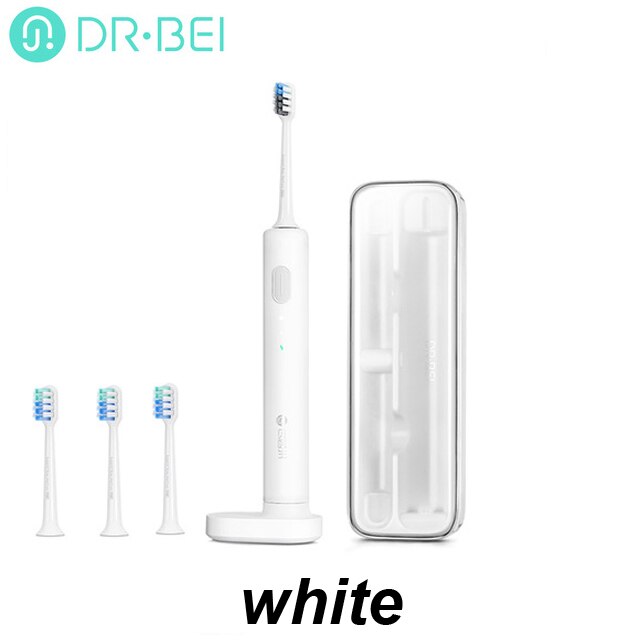 DR·BEI Ultrasonic Electric Toothbrush C1 USB Rechargeable Adult Waterproof Ultrasonic Automatic 3 Modes with Travel Case: Whithe add 2head