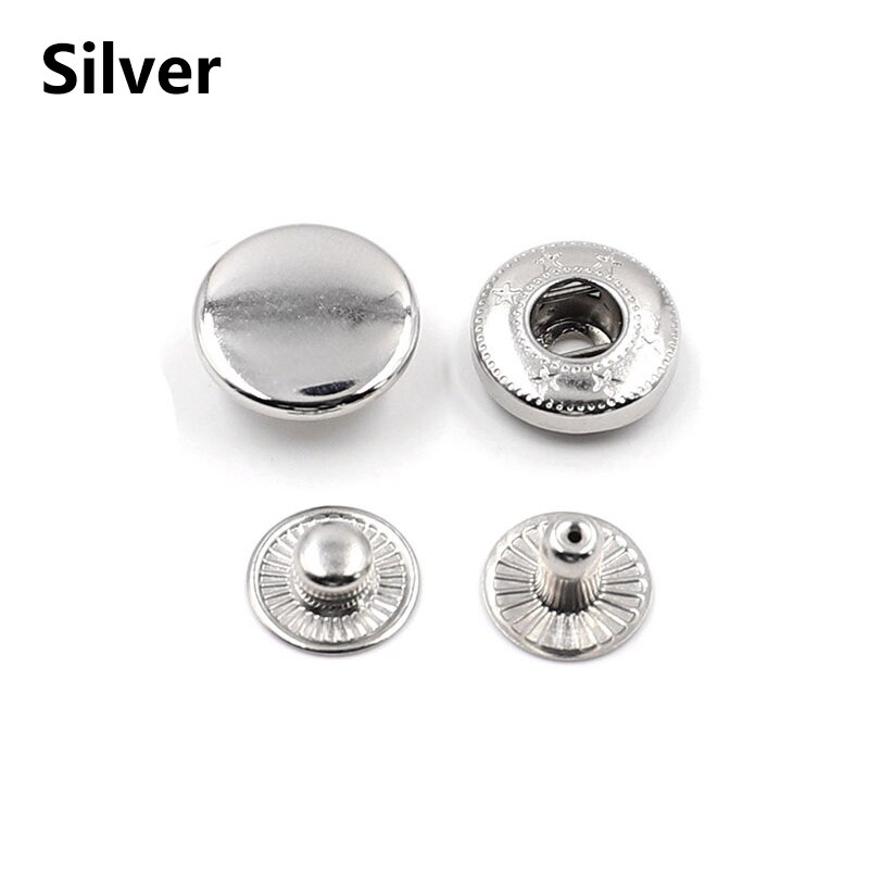 10 Sets 10-20mm Copper Material Four Buckle Pack Metal Press Studs Sewing Button Snap Fasteners Sewing Leather Craft Clothes Bag: Silver Color / 15mm