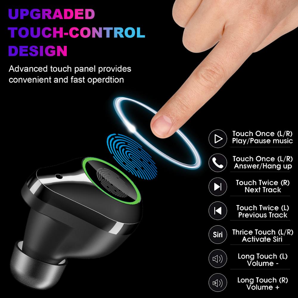 TWS Wireless Bluetooth Earphone Fingerprint Touch Stereo Headsets Sport Bluetooth Headphones With 4000mAh Waterproof Earphones