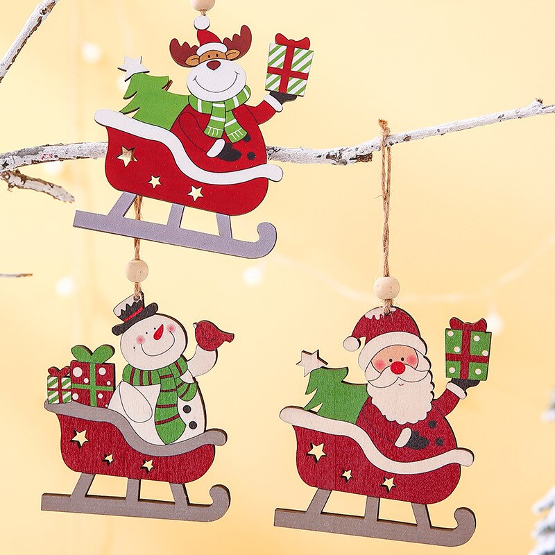 Eventyrprodukter julepynt træ santa slæde snemand hjorte juletræsmalet vedhæng: Alle tre