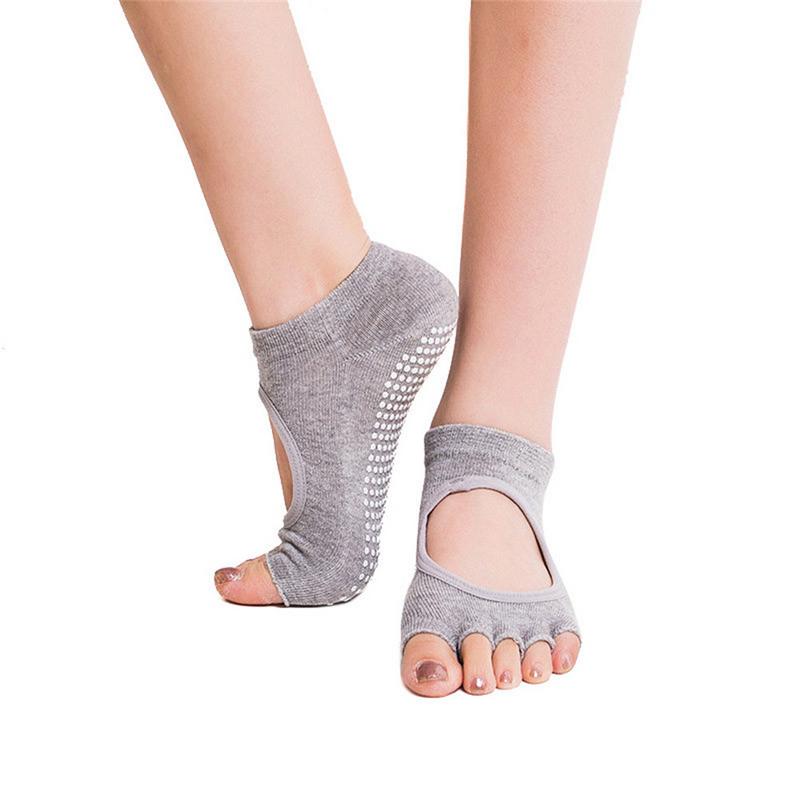 Fem tæer sokker kvinder runde yoga sokker balletdans sokker til kvinder: Lysegrå