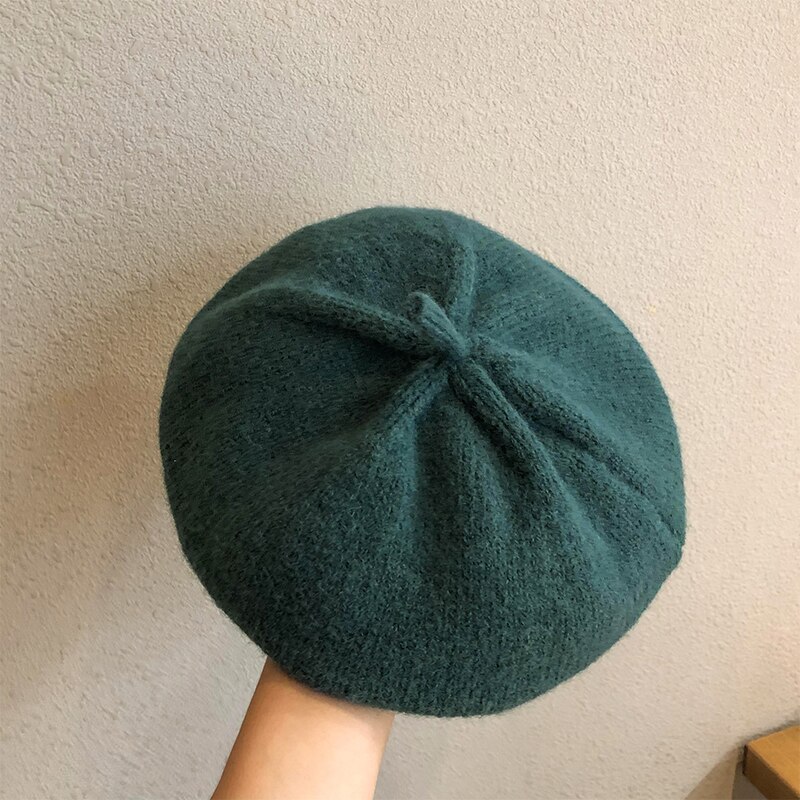 Kvinders almindelige farve strik beret hat damer fransk kunstner beanie beret hatte vinter forår afslappet akryl berets til kvinder: Grøn