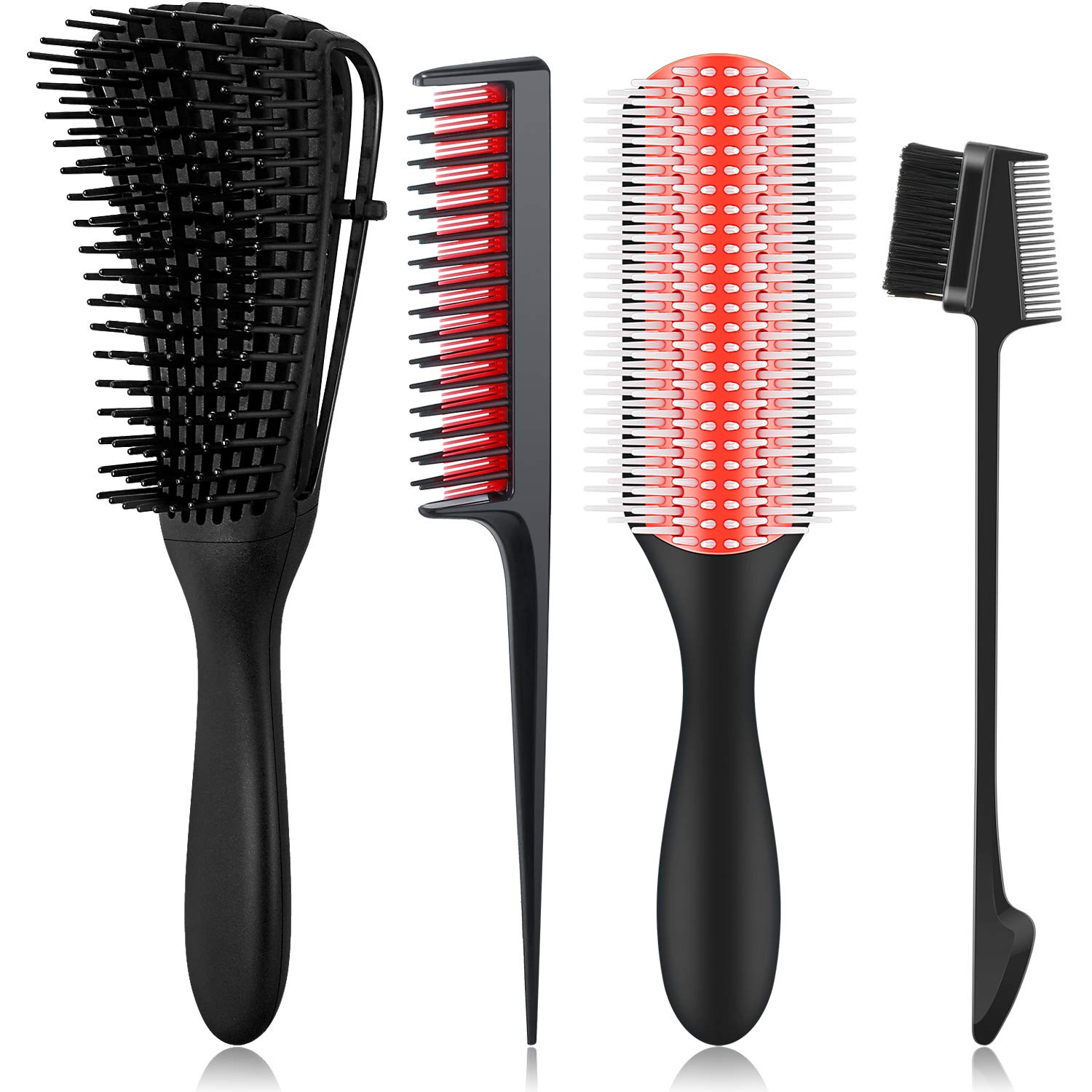 Detangling Hair Brush Detangler Hair Comb 9-Rows Cushion Nylon Bristle Edge Brush Rat Tail Comb for 3a to 4c Curly Wet Hair: Kit 6