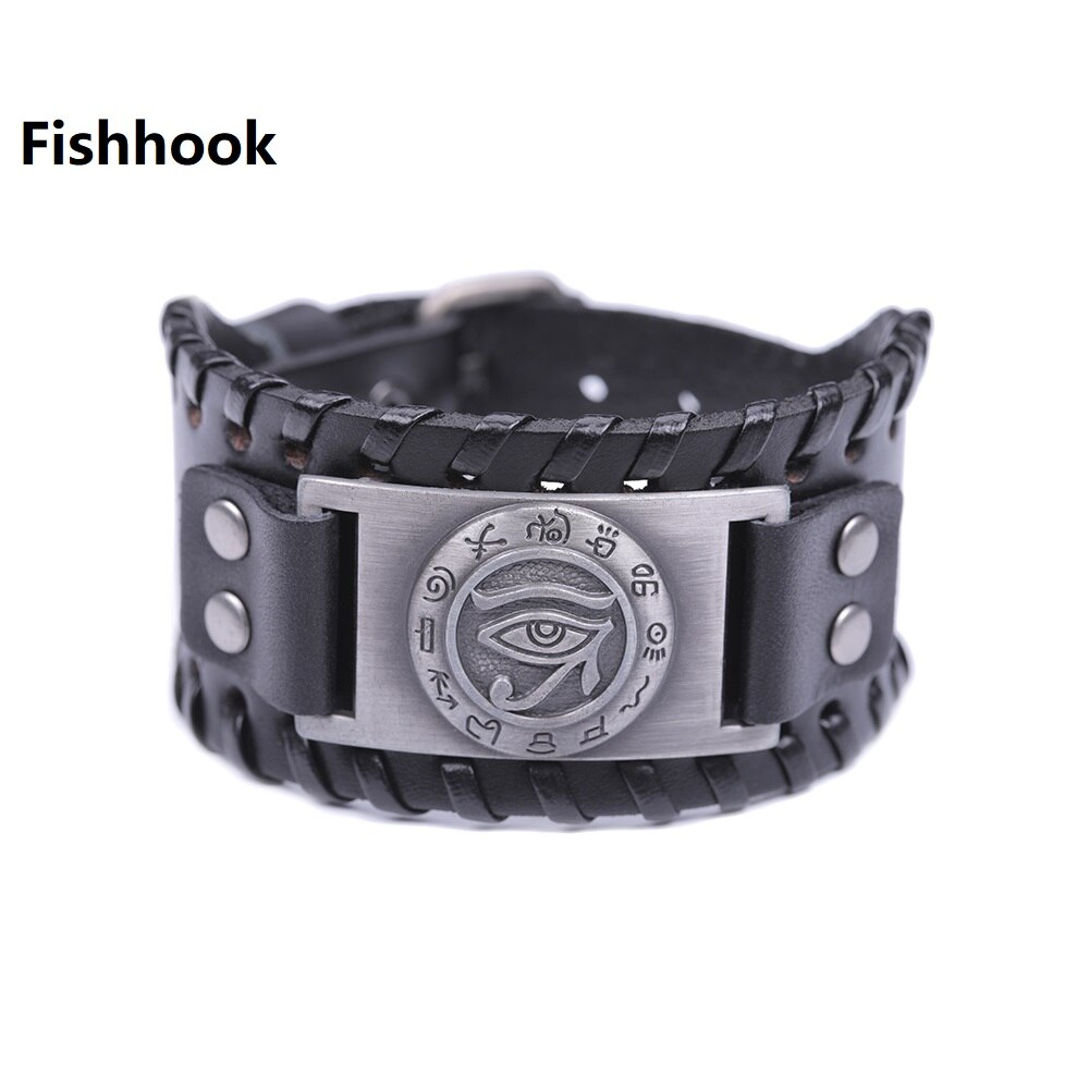 Pulsera de cuero Fishhook blindado , brujería, mal de ojo, exorcizar espíritus malignos y buena suerte para usted, para hombres, negro y marrón