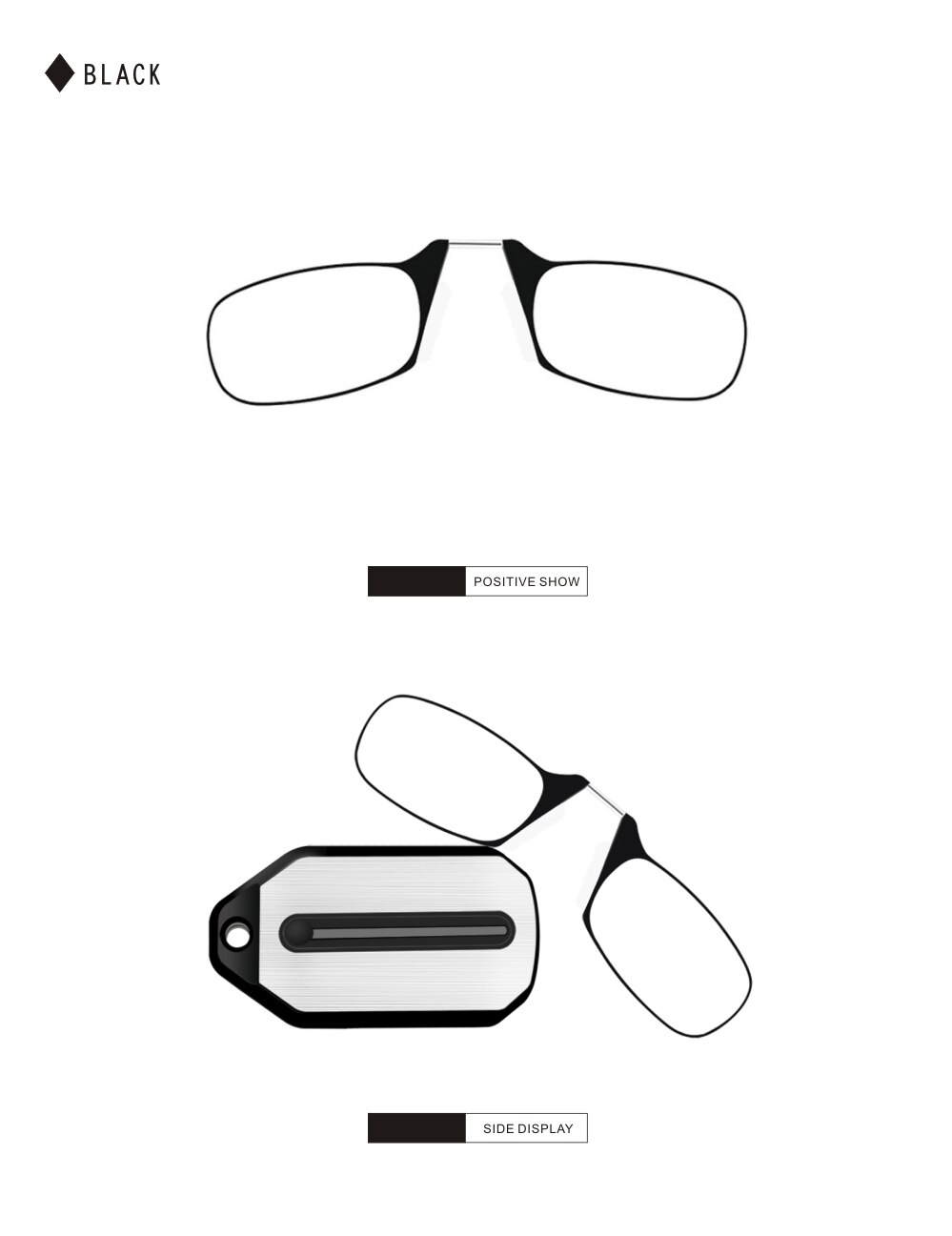 Mini Neusclip op Leesglas Mannen voor Vrouwen Randloze Draagbare Vergrootglas Verziend Bril Brillen Dames: Black / +250
