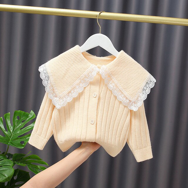 Bambino Ragazze di Paragrafo Della Principessa Del Maglione Del Merletto a maniche lunghe Giacca di Tendenza Per Bambini Maglie E Maglioni Bambini: Beige / 12M
